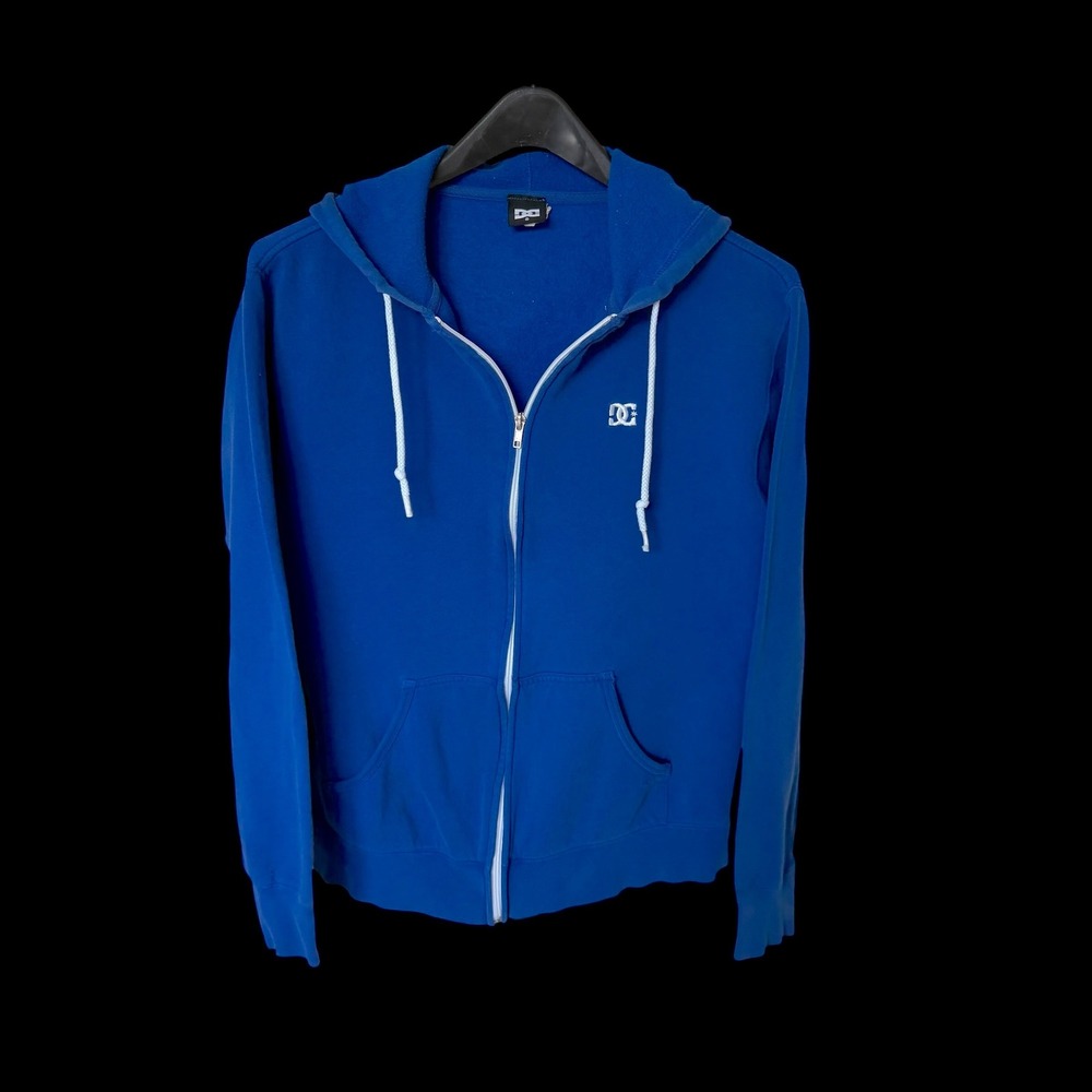90's DC Full Zip Hoodie Royal Blue Fleece Sweatshirt Large